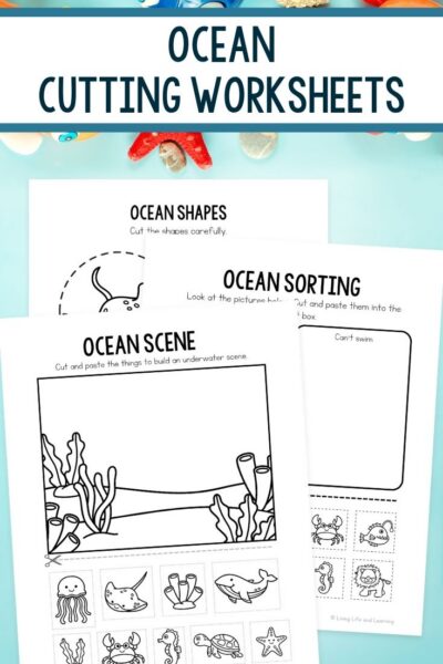 Ocean Cutting Worksheets on a table