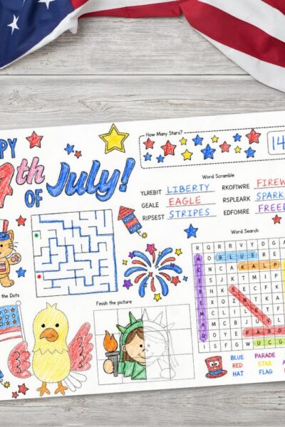 TPT Graphics – 4th of July Coloring Placemat Printable (2) Colored 4th of July Coloring Placemat Printable