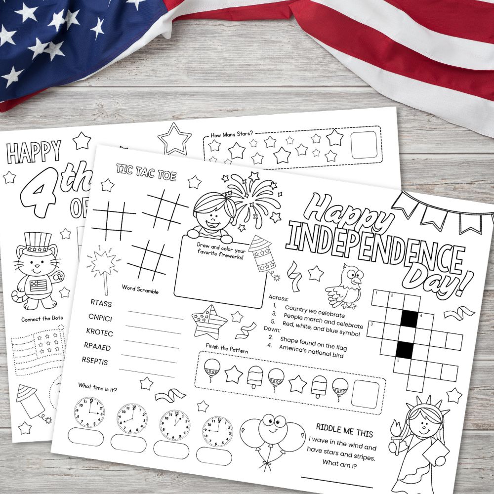 pages of 4th of July Coloring Placemat Printable