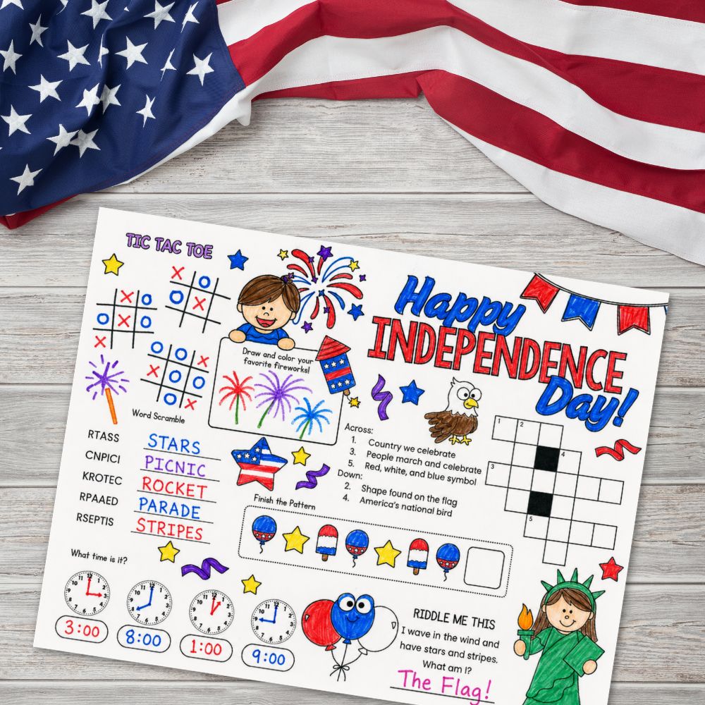 Colored 4th of July Coloring Placemat Printable