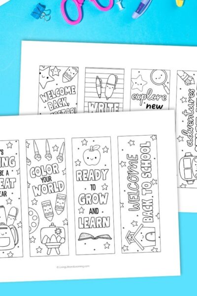 different designs of Back to School Coloring Bookmarks