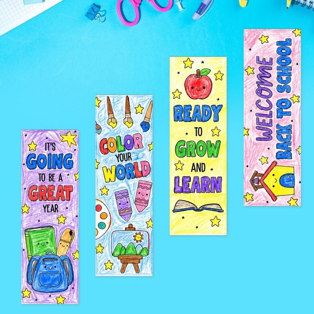 different designs of Back to School Coloring Bookmarks