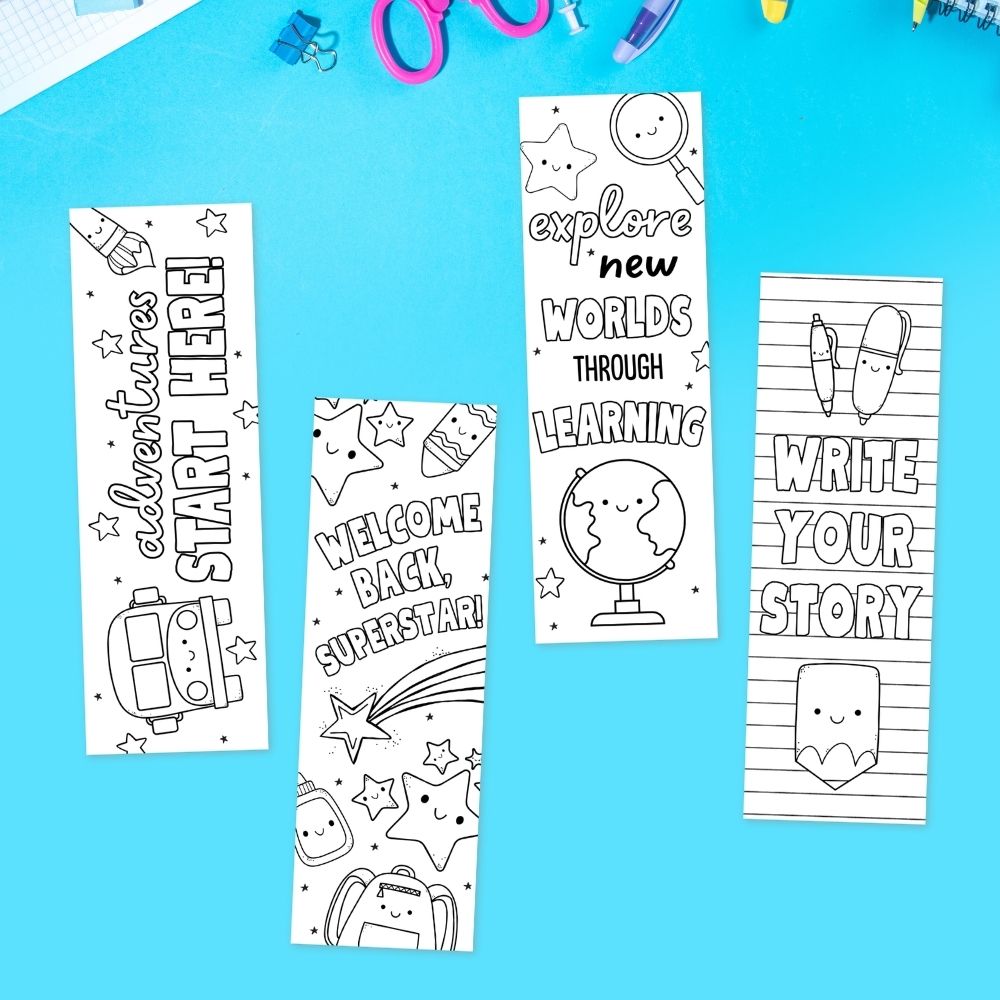 different designs of Back to School Coloring Bookmarks