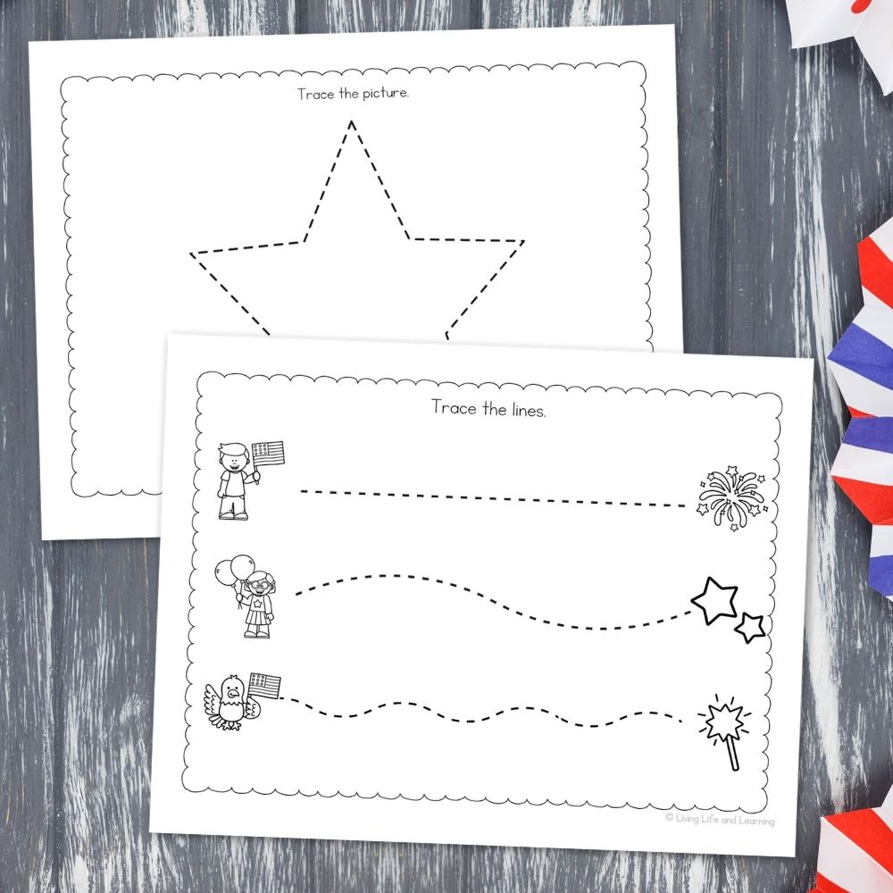 July 4th Toddler Worksheets on a table