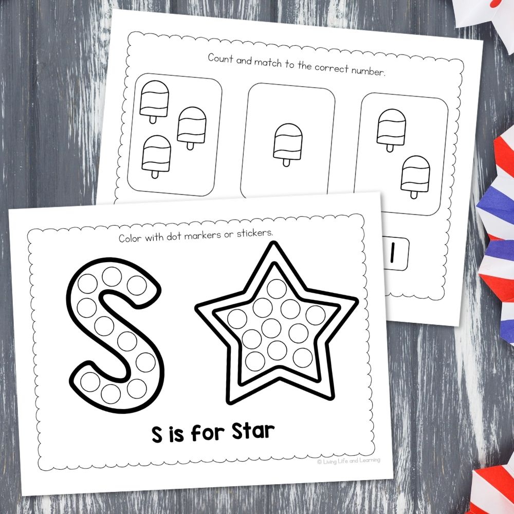 July 4th Toddler Worksheets on a table
