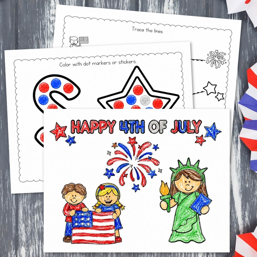 July 4th Toddler Worksheets on a table