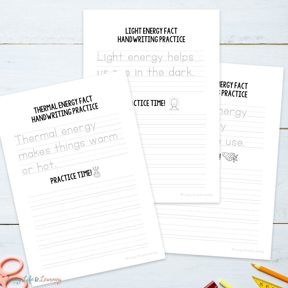 activities included in the Junior Scientist Writing Pack: Energy