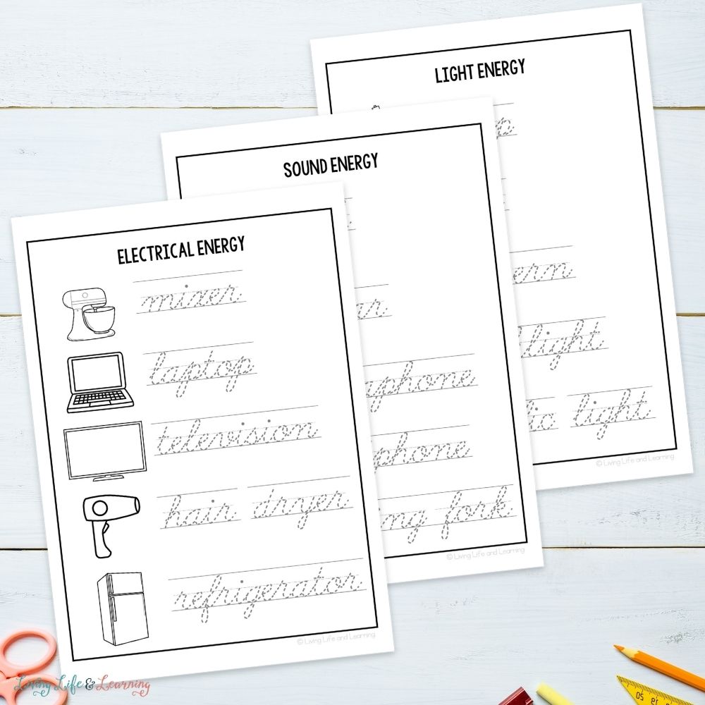 activities included in the Junior Scientist Writing Pack: Energy
