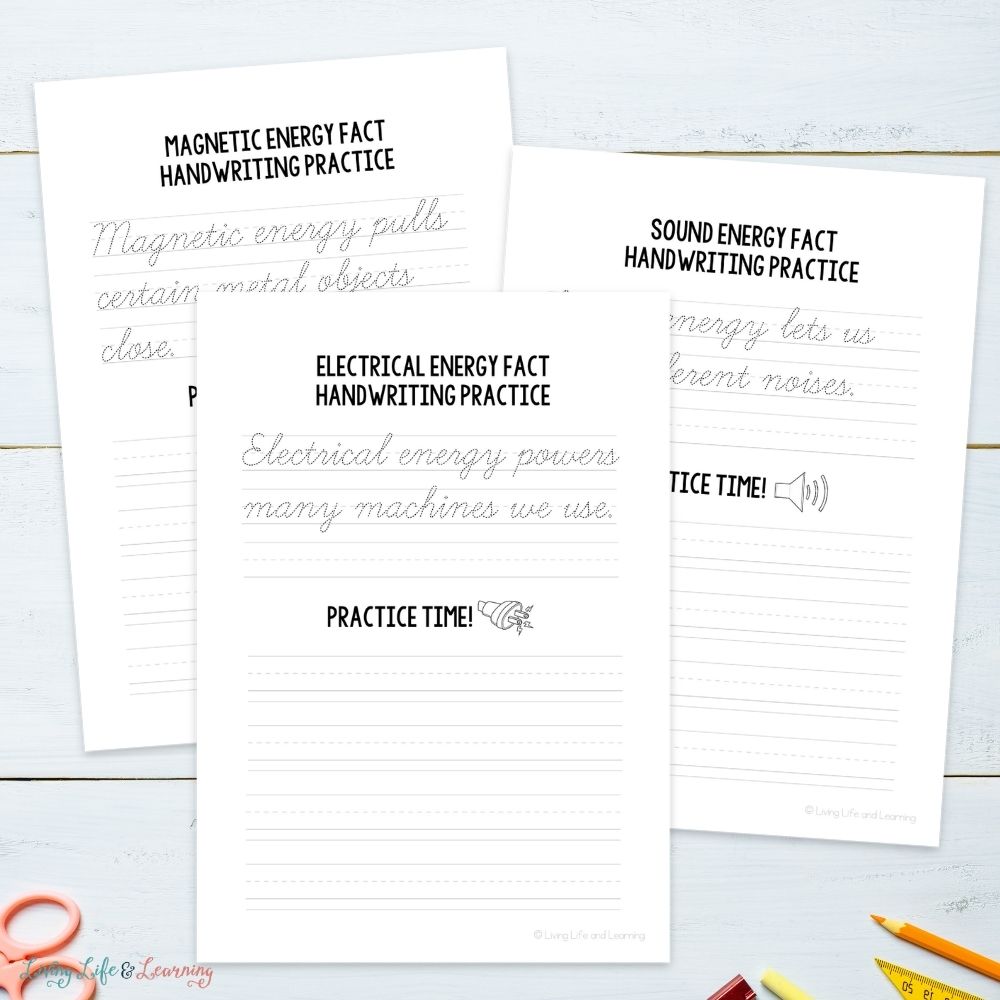 activities included in the Junior Scientist Writing Pack: Energy