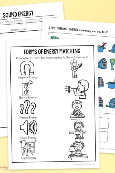 TPT Graphics – Little Learners Activity Pack_ Energy (2) activities included in the Little Learners Activity Pack: Energy pages on a table