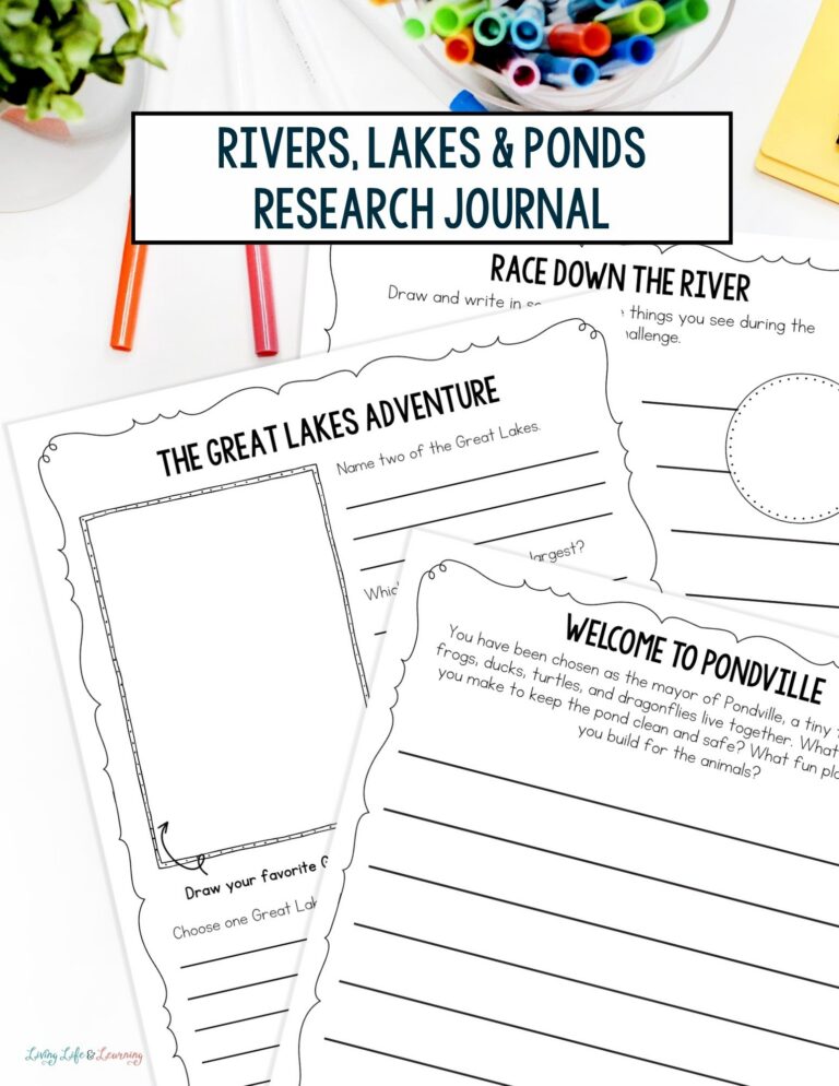 Rivers, Lakes & Ponds Research Journal Printable
