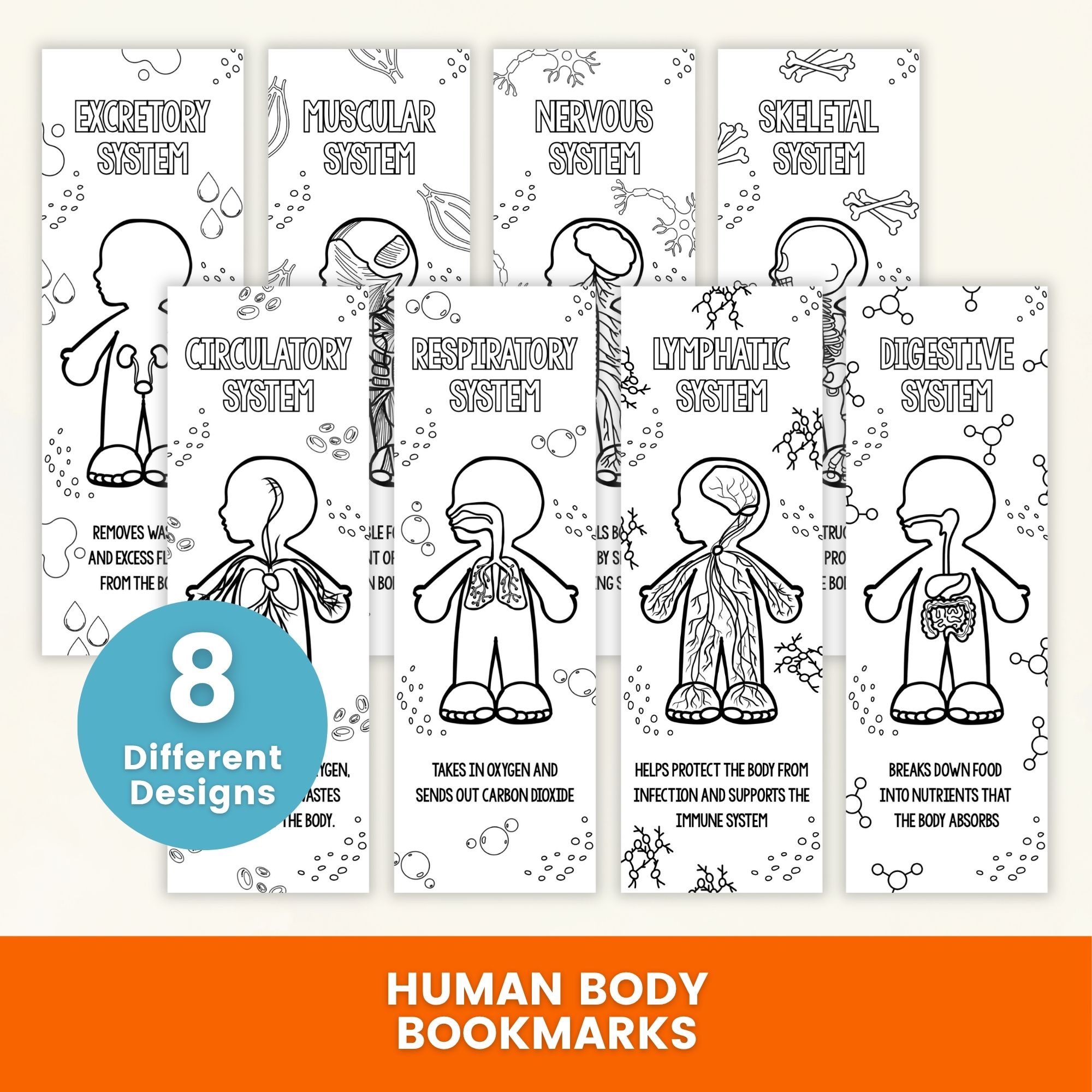 Printable Human Body Coloring Bookmarks