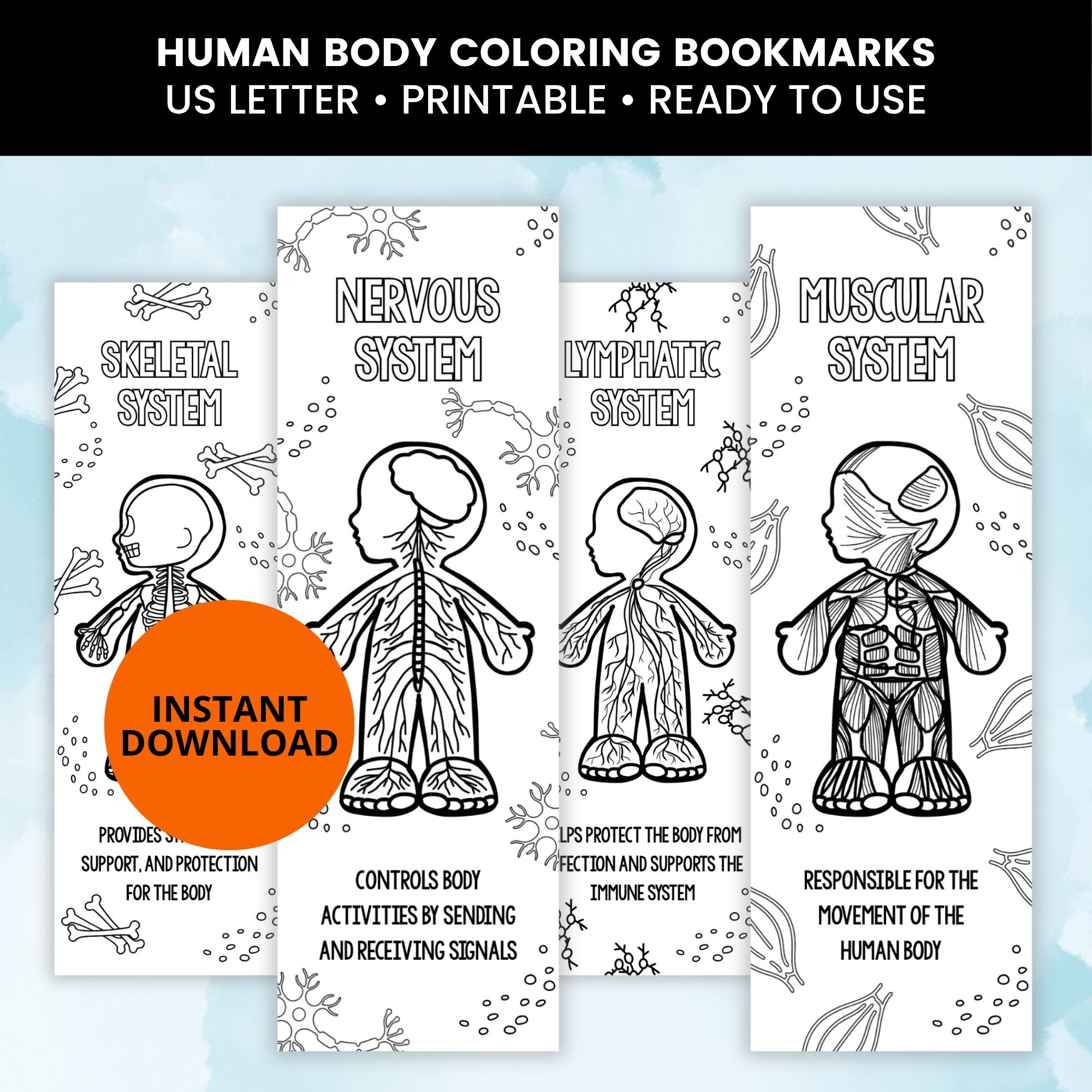 Printable Human Body Coloring Bookmarks