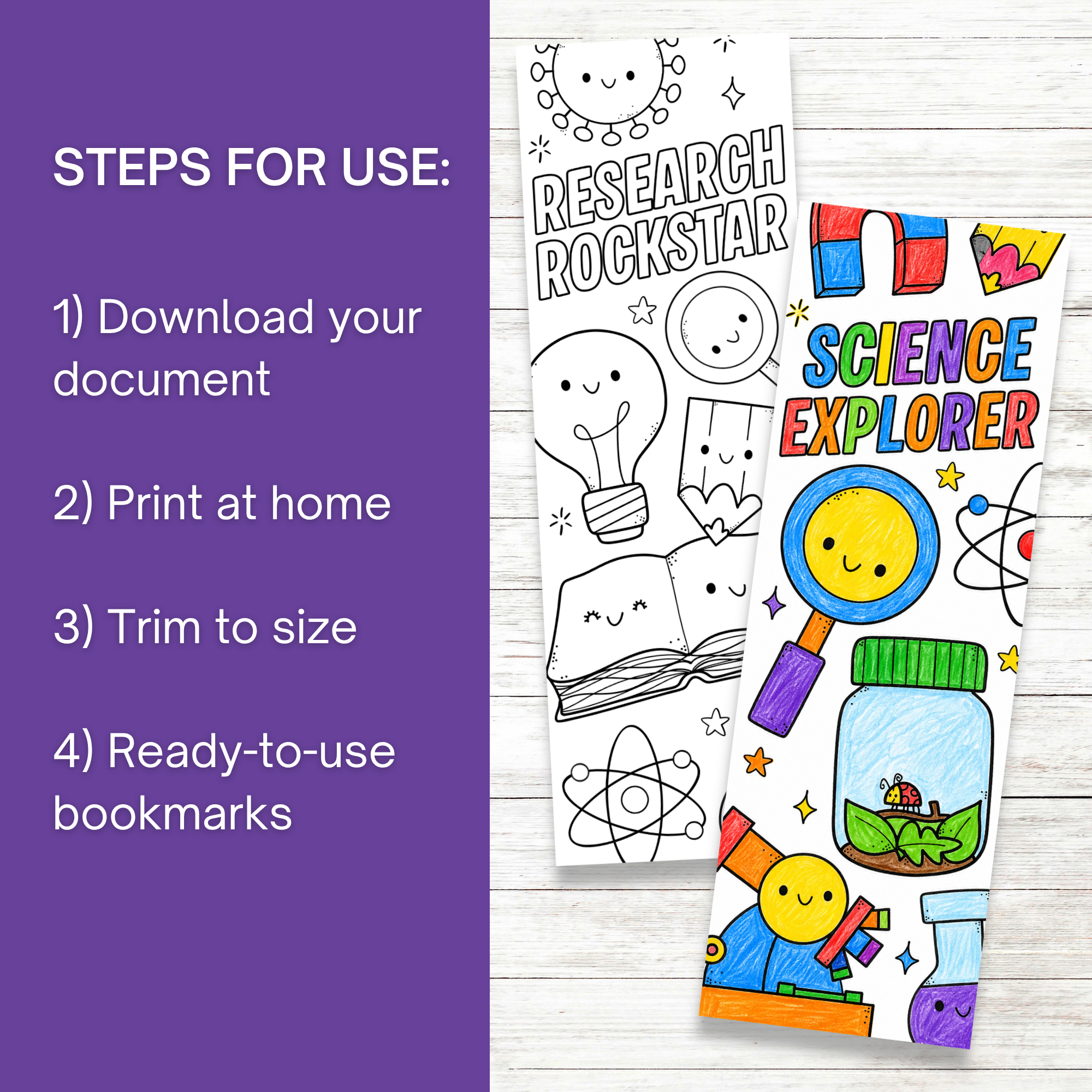 Science Coloring Bookmarks
