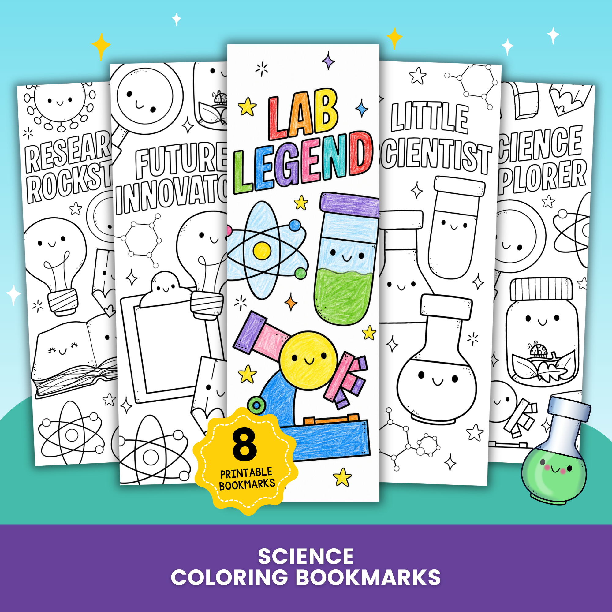 Science Coloring Bookmarks