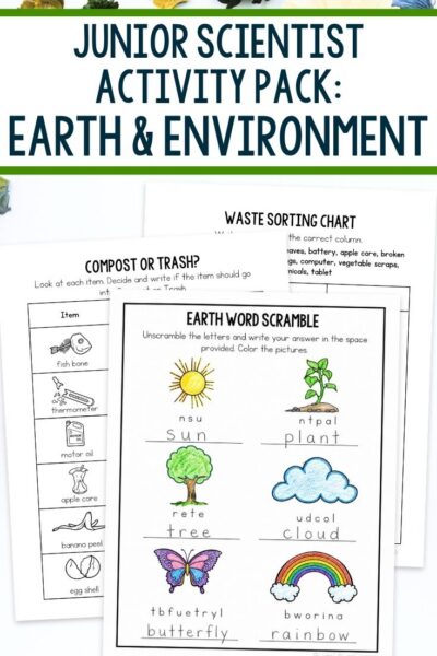 Junior Scientist Activity Pack: Earth & Environment pages on a table