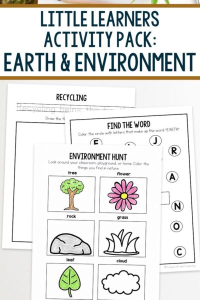 Little Learners Activity Pack: Earth & Environment pages on a table