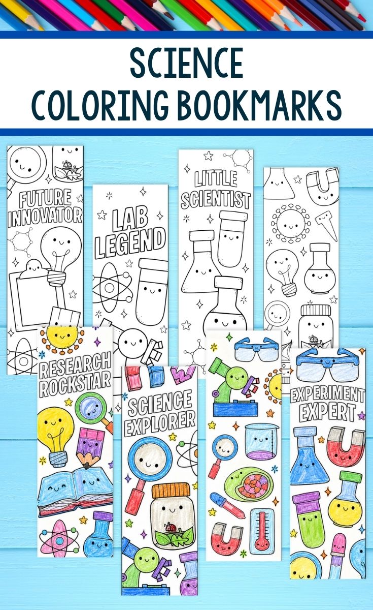 Science Coloring Bookmarks