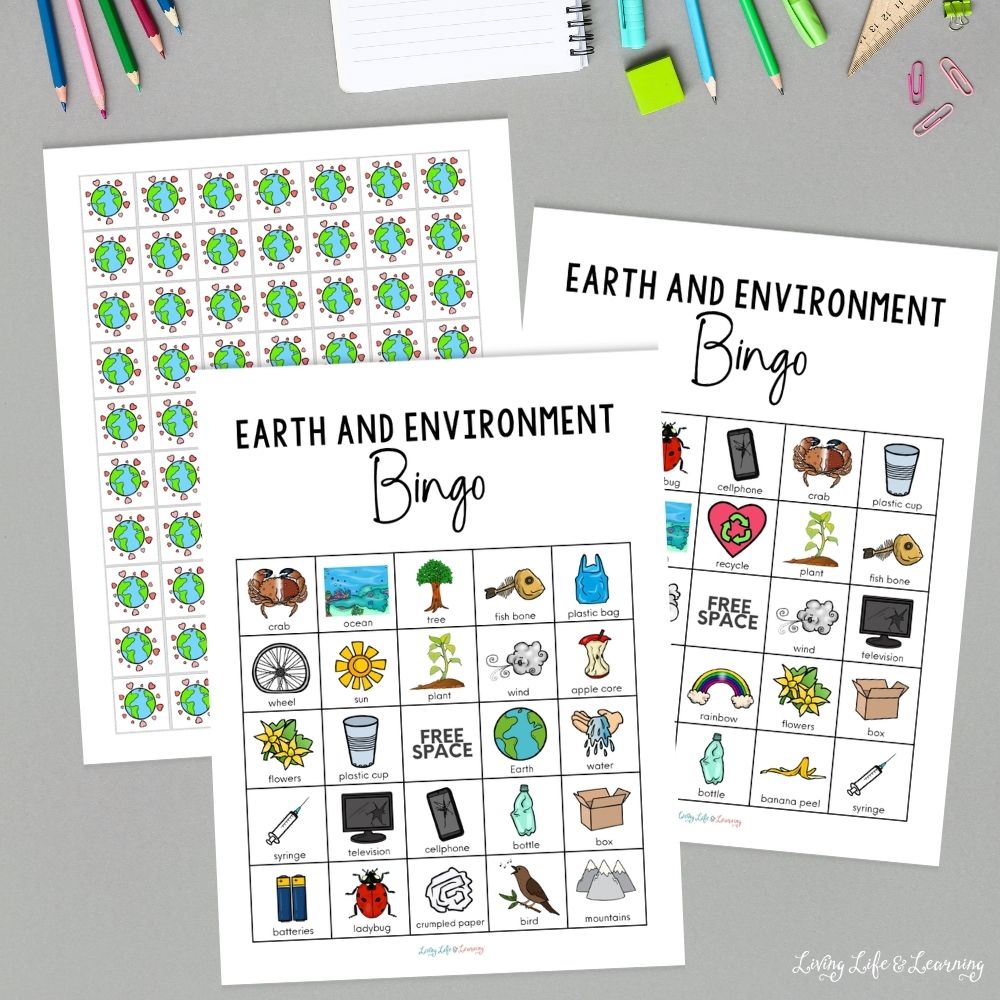 Earth & Environment Bingo Game printable on a table