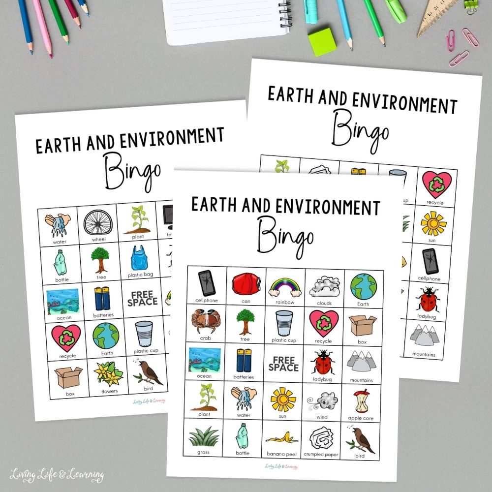 Earth & Environment Bingo Game printable on a table