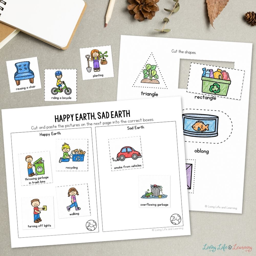 Little Learners Fine Motor Pack: Earth & Environment pages on a table