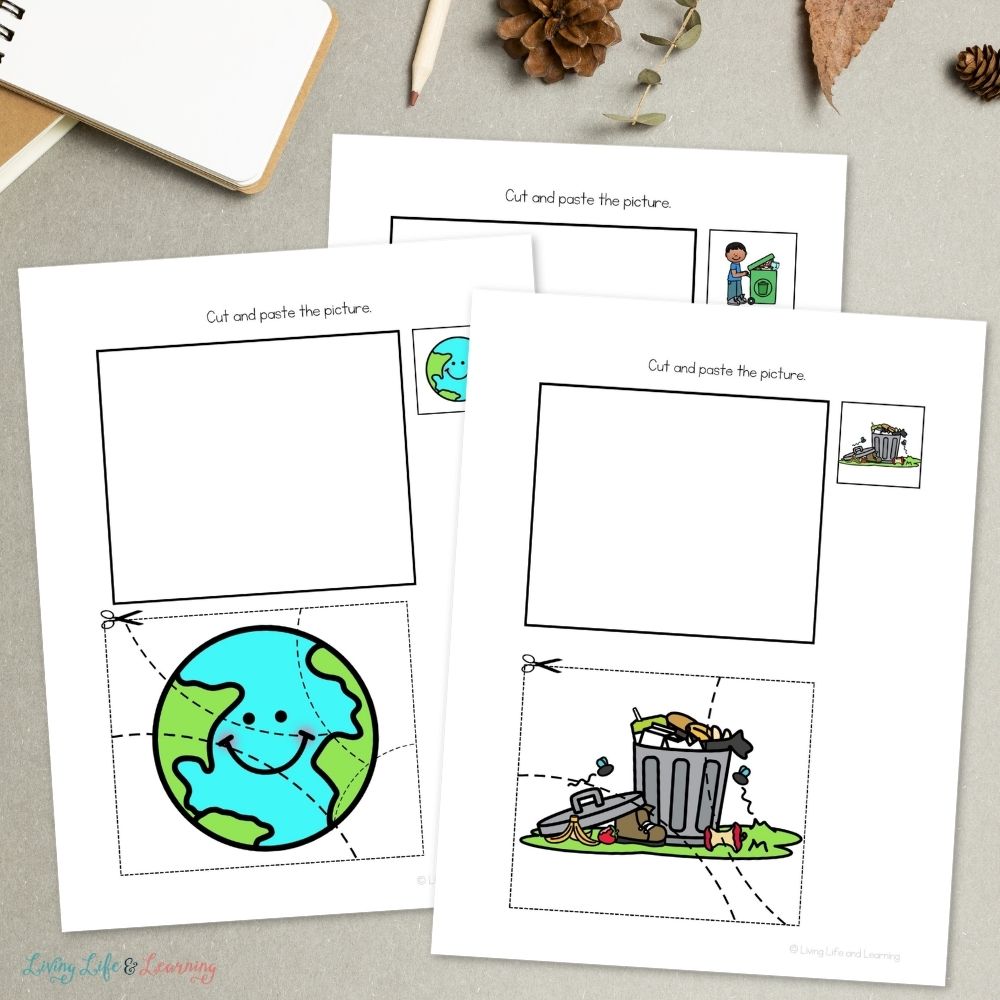 Little Learners Fine Motor Pack: Earth & Environment pages on a table