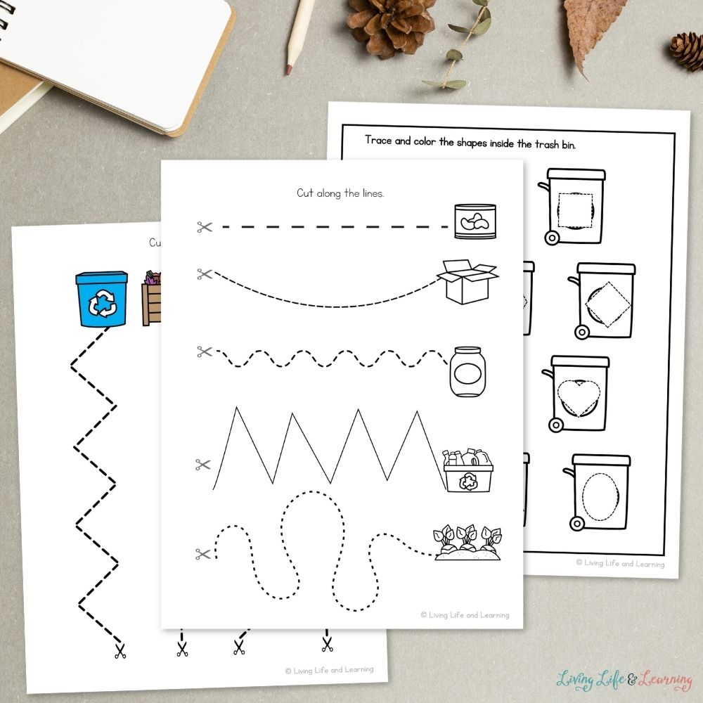 Little Learners Fine Motor Pack: Earth & Environment pages on a table