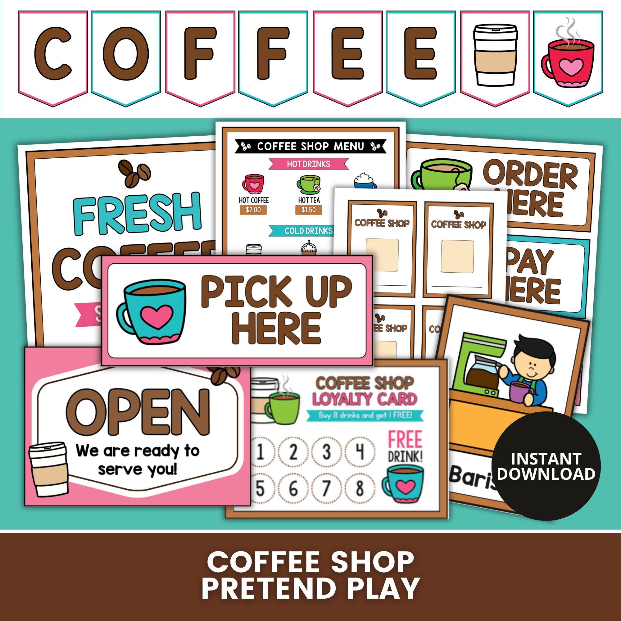 Coffee Shop Pretend Play pages