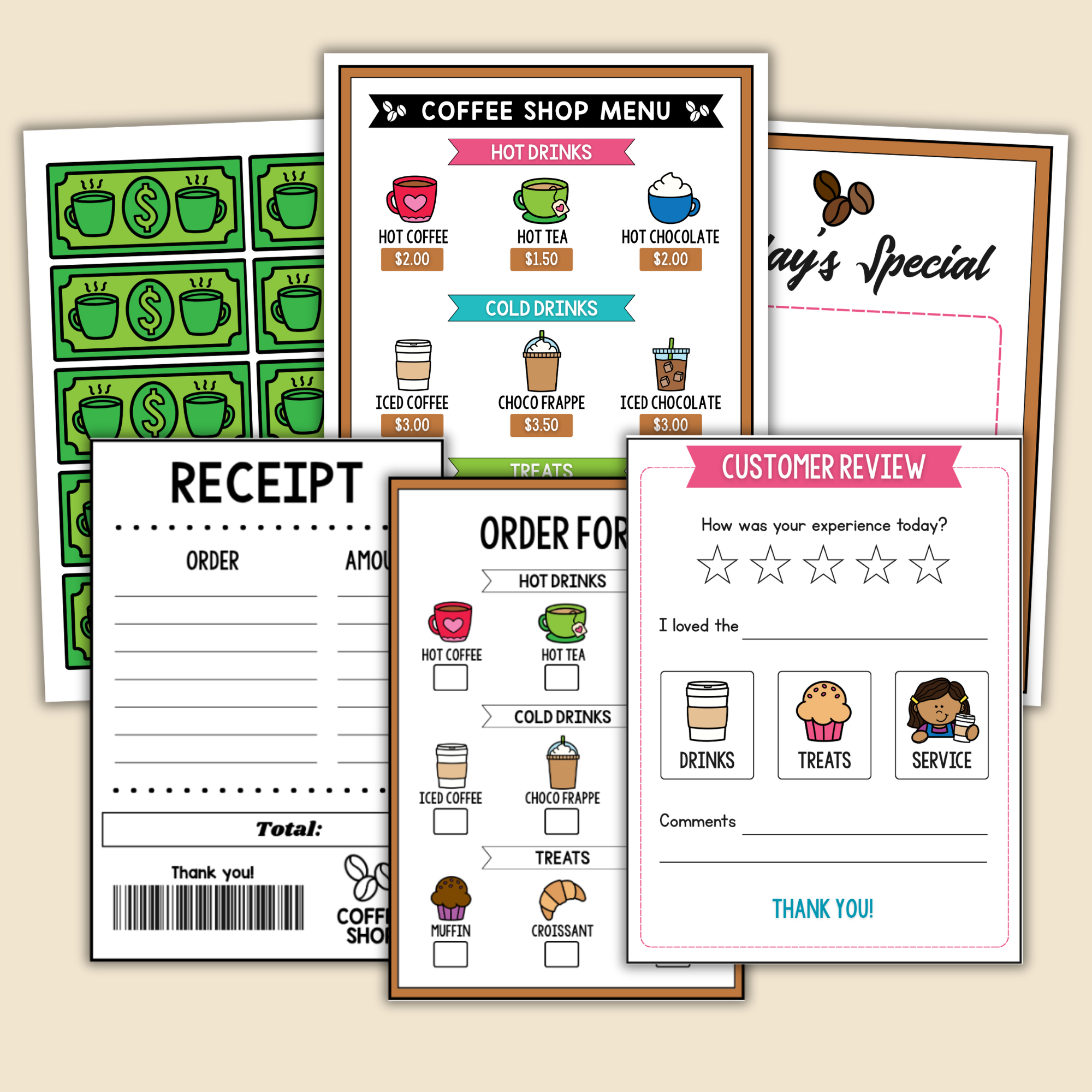 Coffee Shop Pretend Play pages