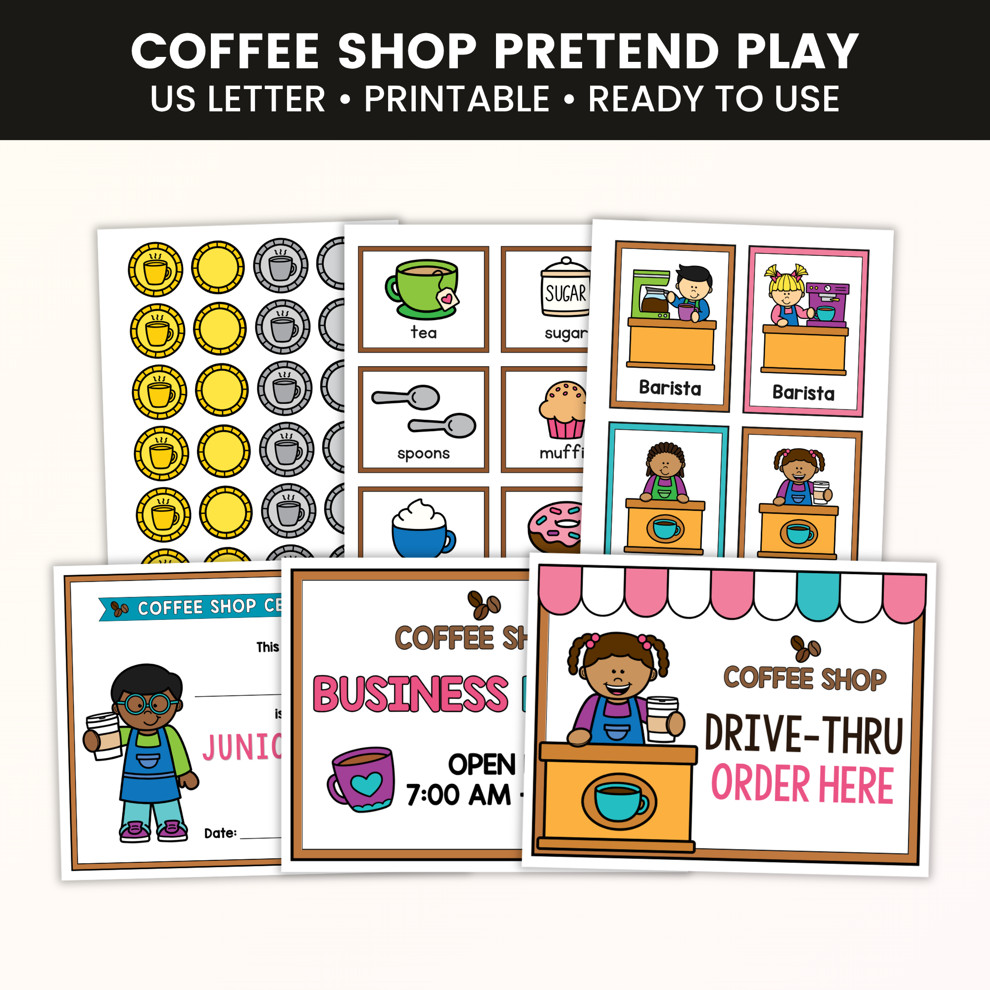 Coffee Shop Pretend Play pages
