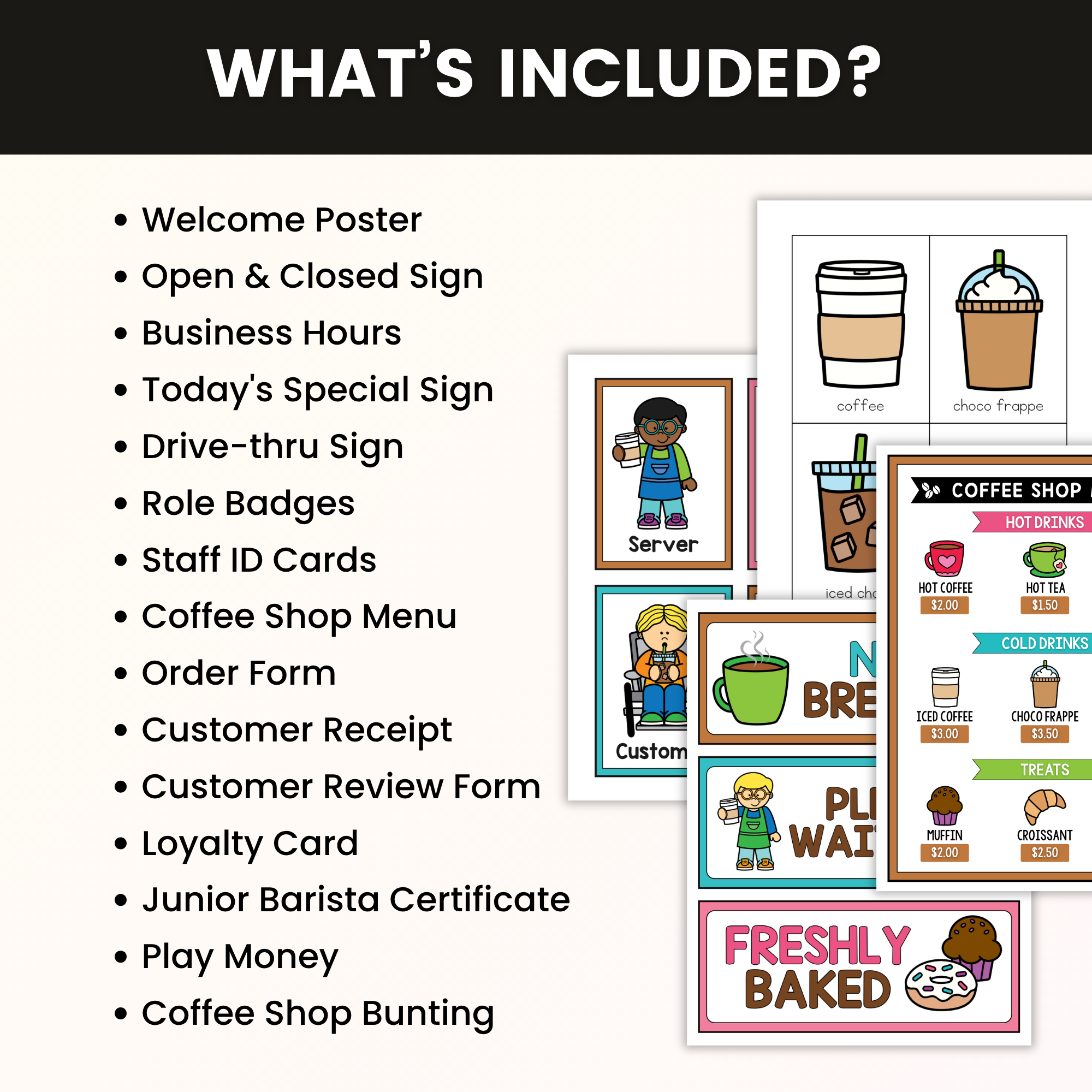 Coffee Shop Pretend Play pages included