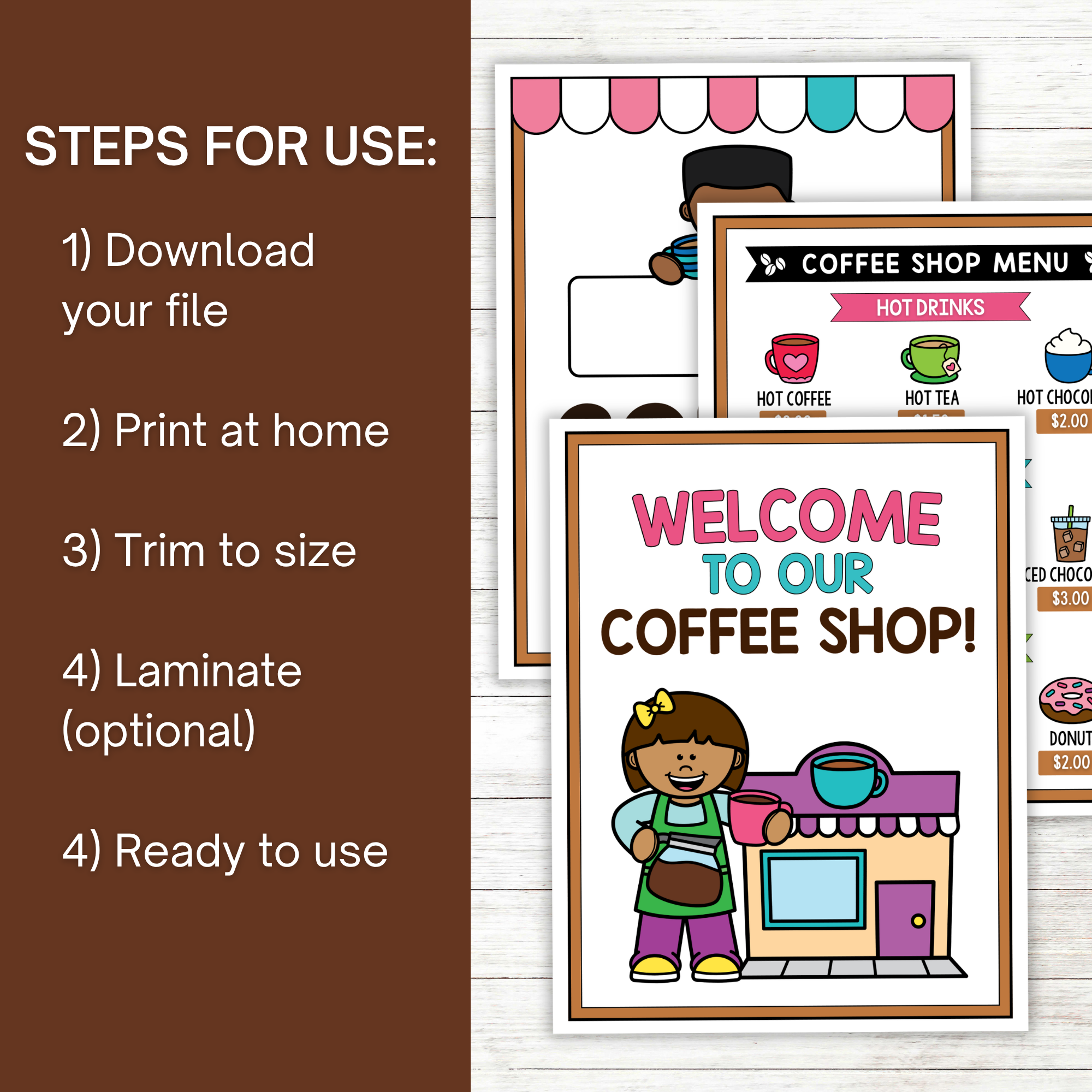 Coffee Shop Pretend Play steps for use