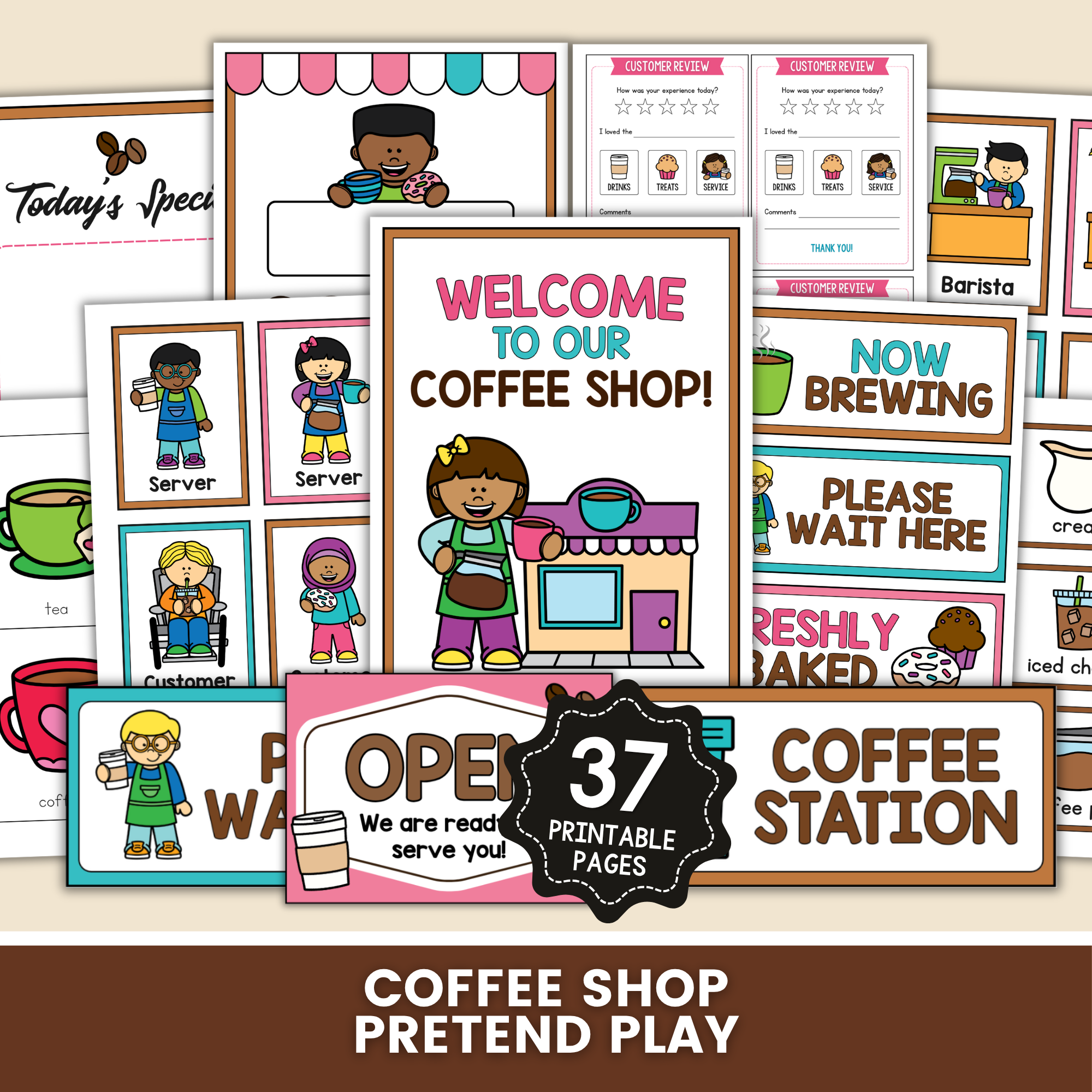 Coffee Shop Pretend Play pages