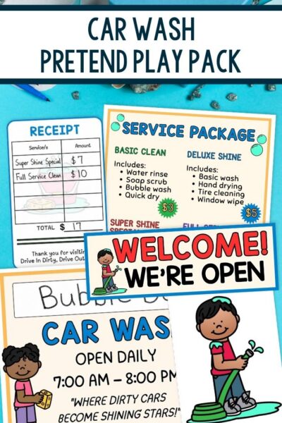 pages of Car Wash Pretend Play Pack