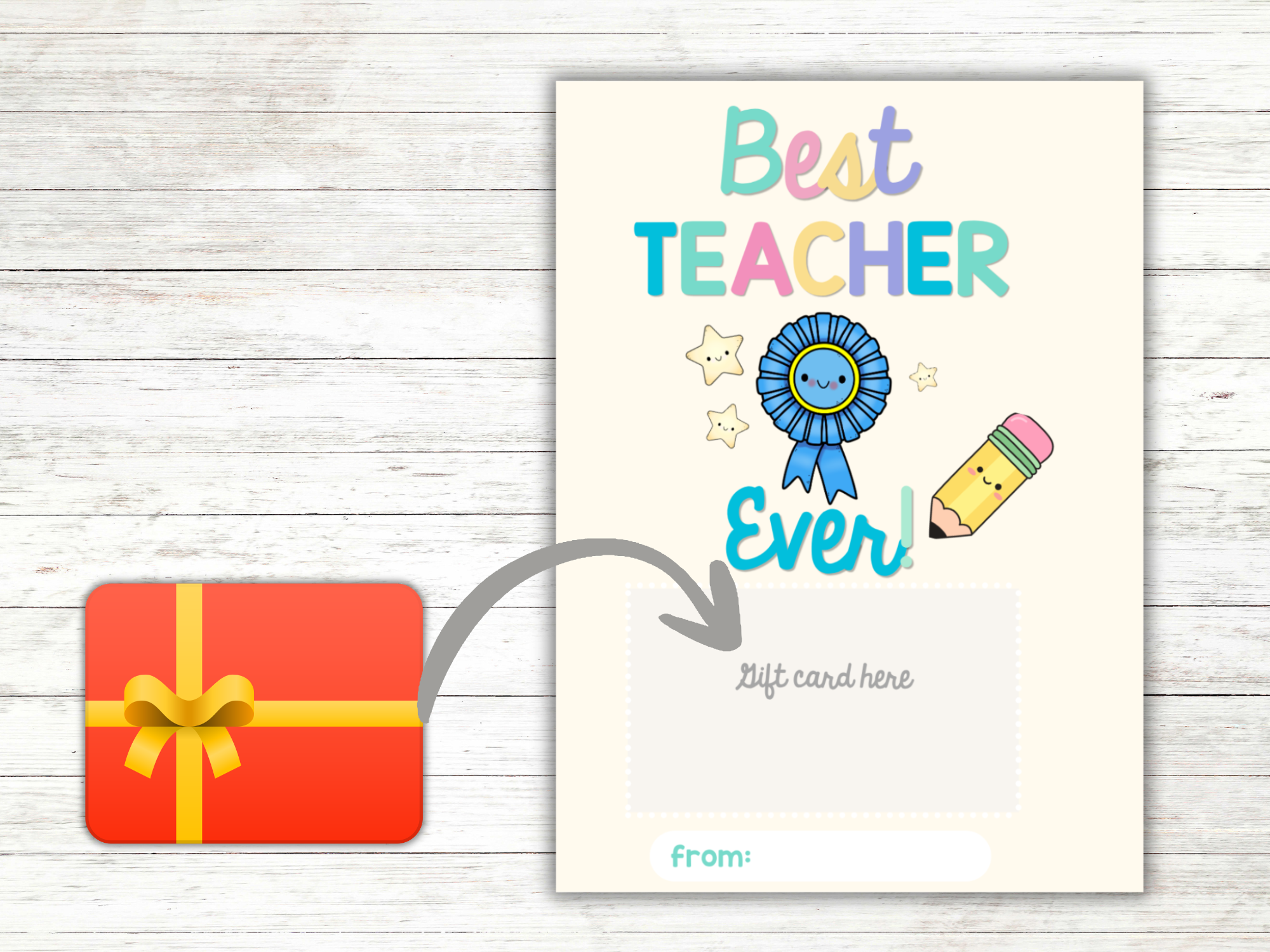 Best Teacher Teacher Appreciation Gift Card Holder on a table