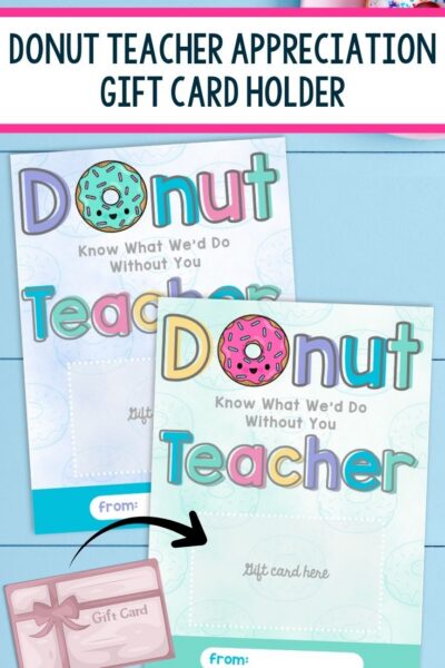 Donut Teacher Appreciation Gift Card Holder on a table