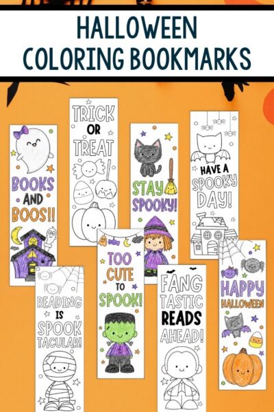 Halloween Coloring Bookmarks on a table