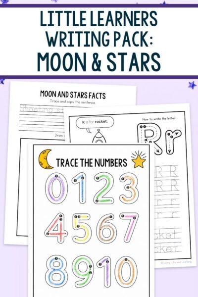 pages of Little Learners Writing Pack: Moon & Stars