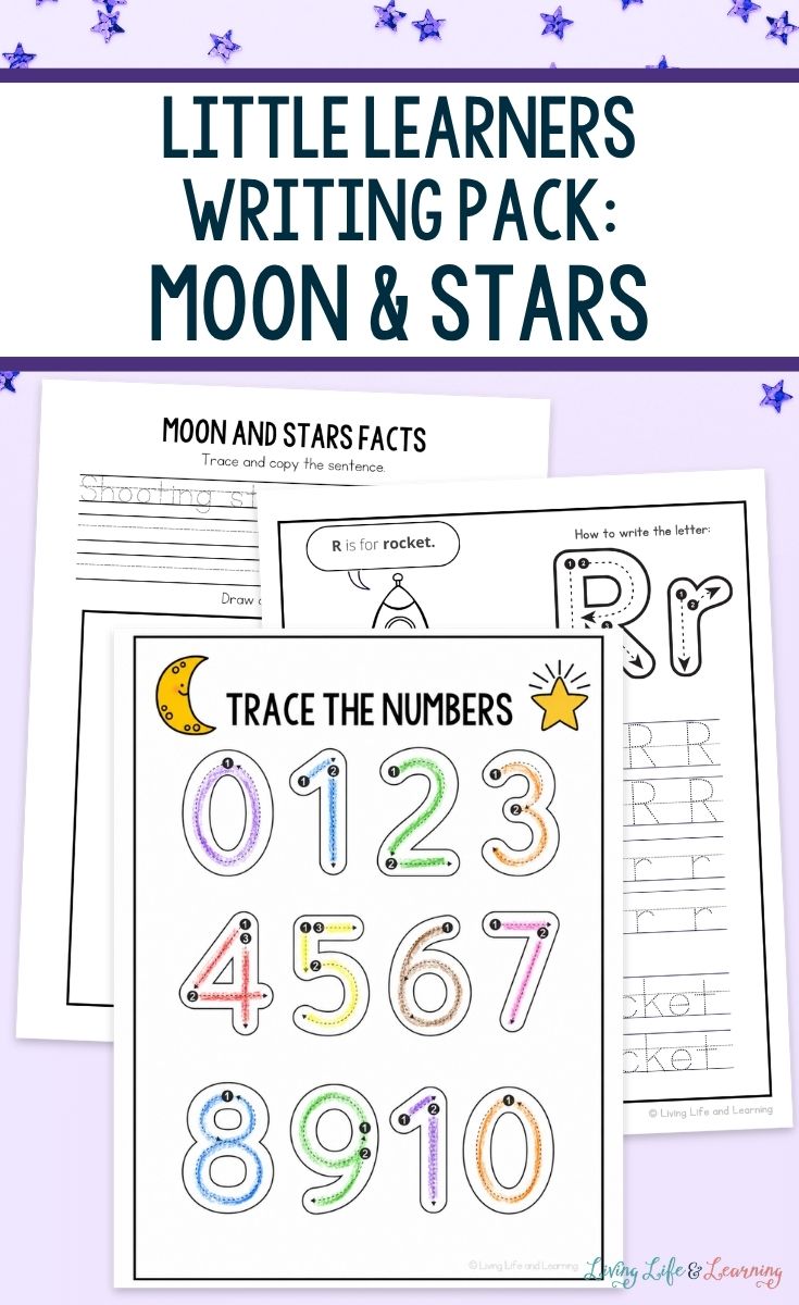 pages of Little Learners Writing Pack: Moon & Stars