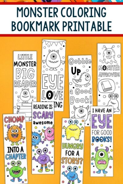designs included in the Monster Coloring Bookmark Printable
