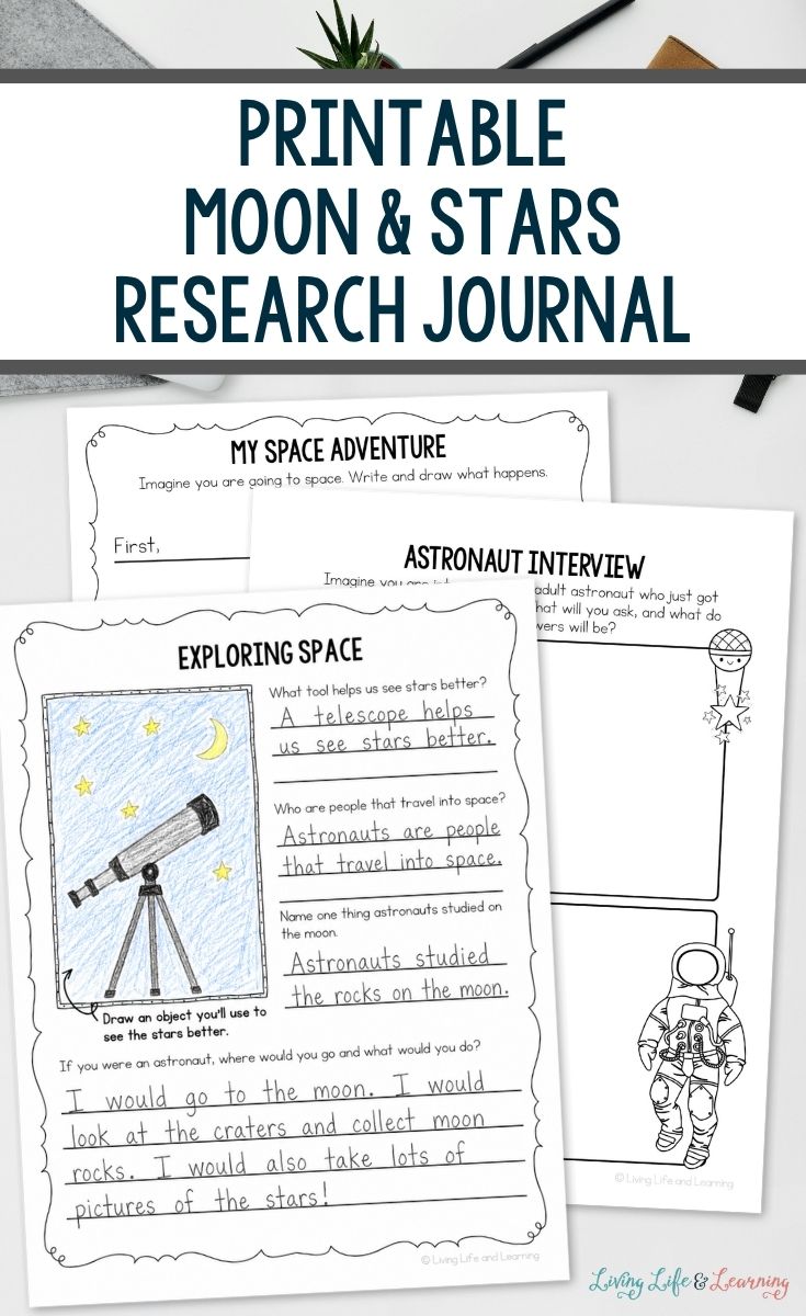pages of Printable Moon & Stars Research Journal