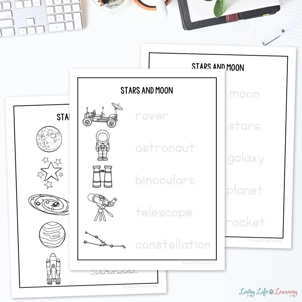 activities included in Junior Scientist Writing Pack: Moon & Stars