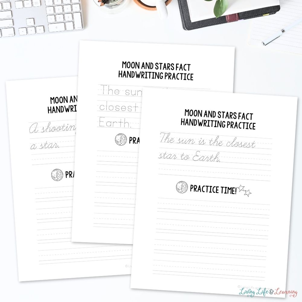 activities included in Junior Scientist Writing Pack: Moon & Stars