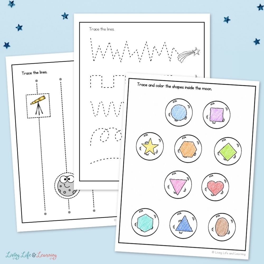 activities included in the Little Learners Fine Motor Pack: Moon & Stars