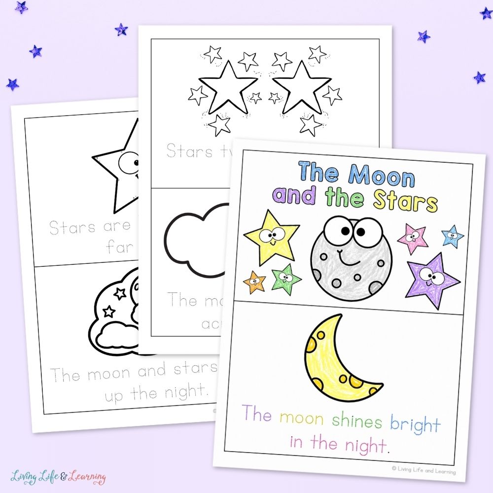 activities included in the Little Learners Writing Pack: Moon & Stars