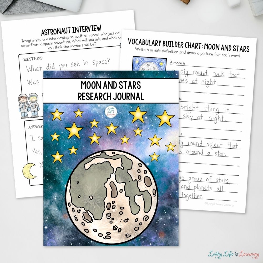 pages included in the Printable Moon & Stars Research Journal