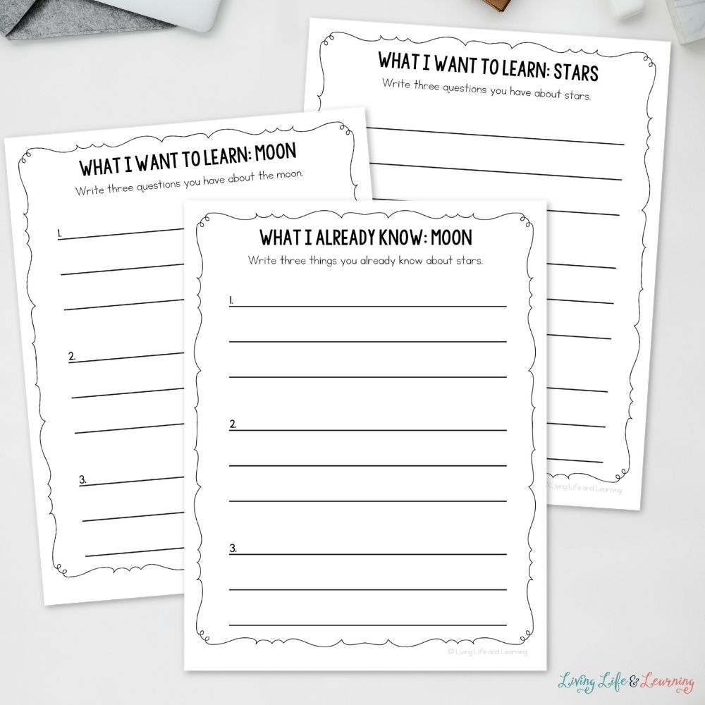 pages included in the Printable Moon & Stars Research Journal