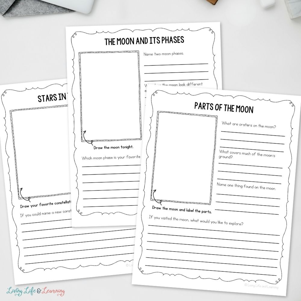 pages included in the Printable Moon & Stars Research Journal