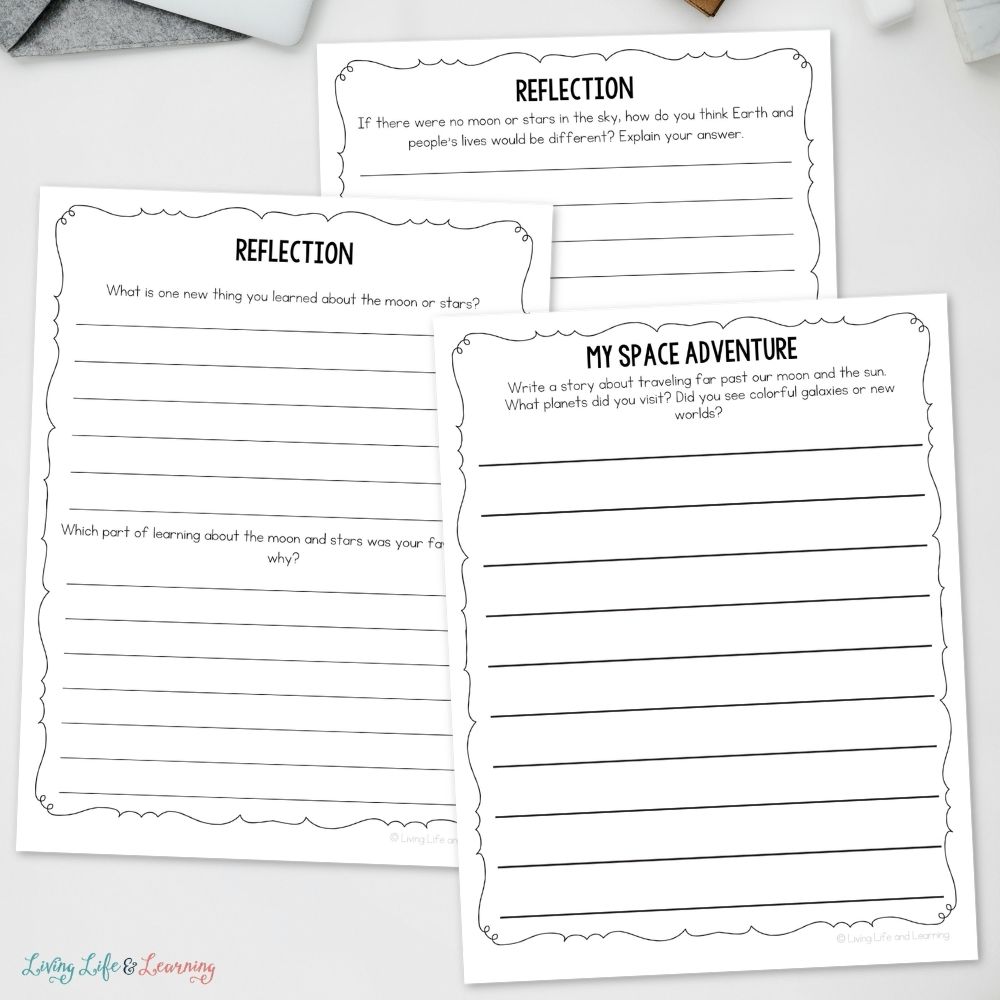 pages included in the Printable Moon & Stars Research Journal
