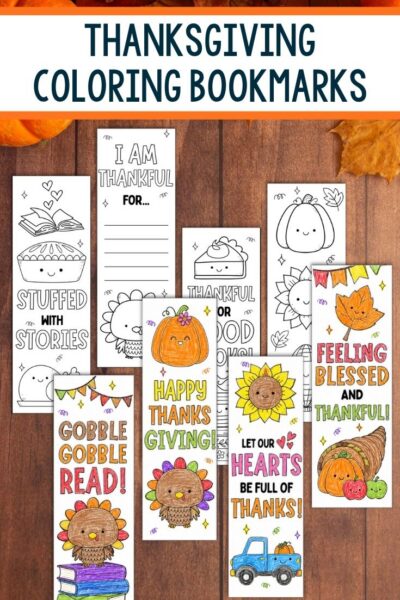 Thanksgiving Coloring Bookmarks on a table